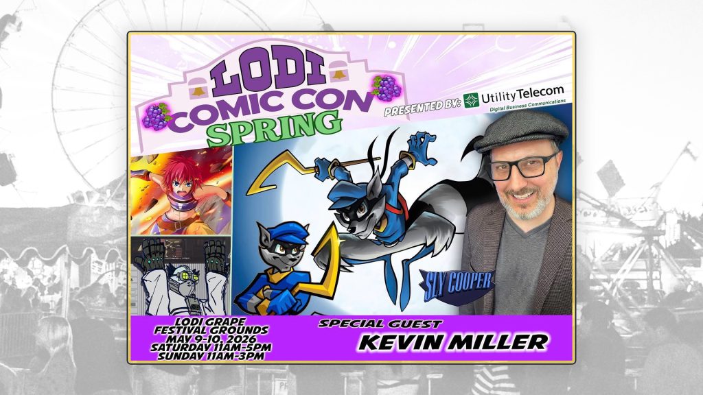 Lodi Comic Con - Man standing with animated characters